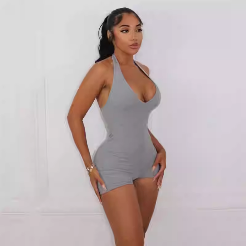 Sexy Leisure LowNeck Halter HighWaist Tight Backless Romper
