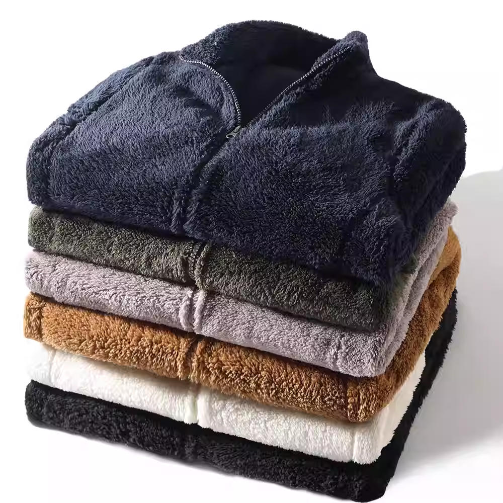 Ultra-comfortable double-sided coral fleece! Simple and versatile~ New arrival for spring and autumn: Men's stand-collar warm jacket/sweatshirt.