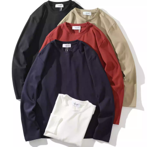 American-style heavy-weight double-sided soft cotton! Men's solid color versatile long-sleeved T-shirt/undershirt.