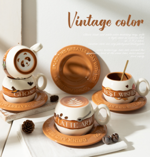 Cute Panda Ceramic Coffee Cup & Saucer Set with Spoon – Bottom Latte Design