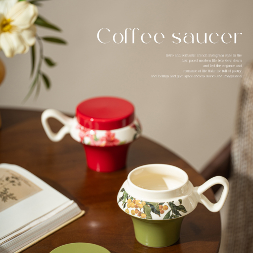 Mid-Century Vintage Ceramic Coffee Cup with Lid – Dustproof Tea Cup