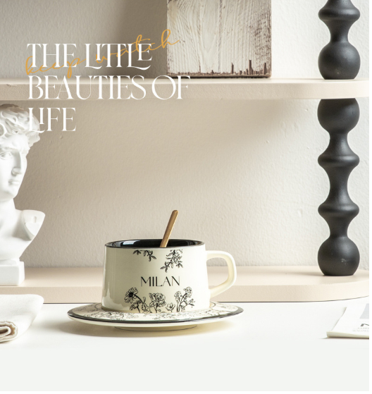 Milan Style Ceramic Coffee Cup & Saucer – Thick Vintage Floral Tea Cup