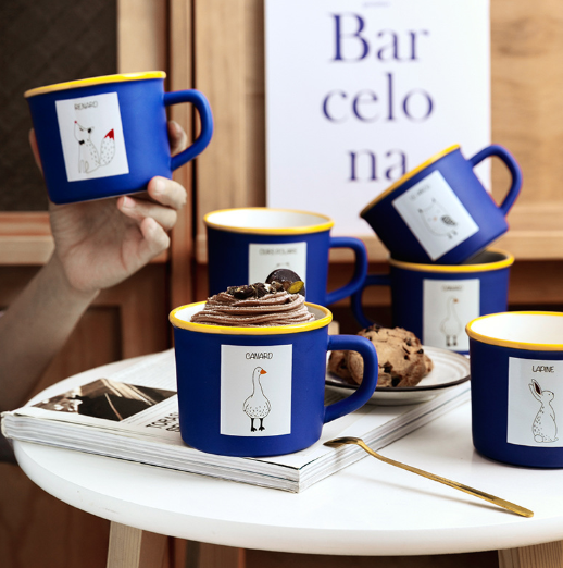 Animal Design Klein Blue Ceramic Mug – Large Capacity Creative Coffee Cup