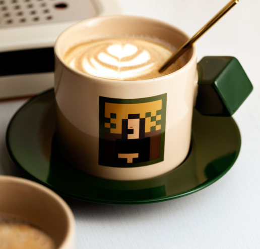 Creative Pixel Art Ceramic Coffee Cup & Saucer Set – Artistic Vintage Style, Home & Café Use