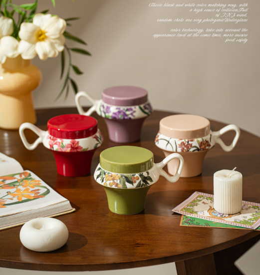 Mid-Century Vintage Ceramic Coffee Cup with Lid – Dustproof Tea Cup