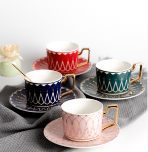 European Style Ceramic Coffee Cup & Saucer Set – Mini Luxury Vintage Tea Cup