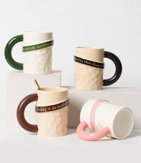 Scribble Style Large Ceramic Coffee Mug – Large Capacity Mug