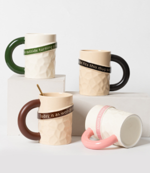 Scribble Style Large Ceramic Coffee Mug – Large Capacity Mug