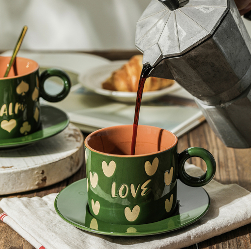 American Style Coffee Cup & Saucer Set with Spoon – INS Style